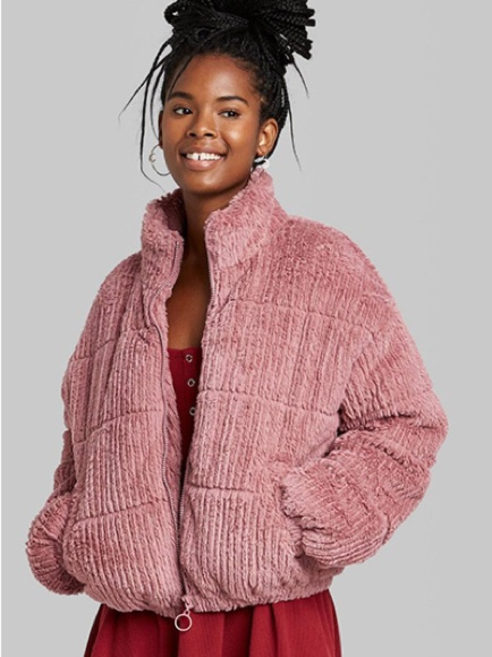 wild fable Plush Dusty Rose Puffer Jacket